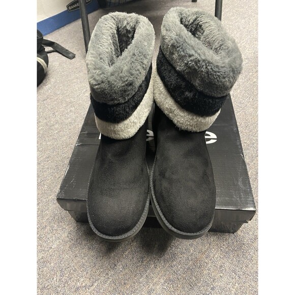 Bebe Black/Grey Boots Faux Fur Size 9.5 - Picture 5 of 13